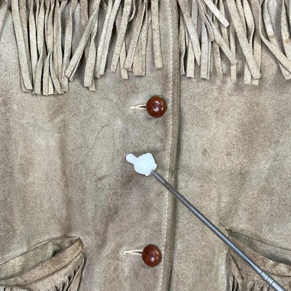 True Vintage 90s Western Suede Leather Jacket Mens M Tan Faux Fur Line Button Up - Picture 6 of 6